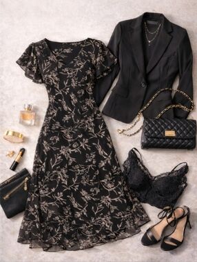 Mlle Gabrielle Floral Midi Dress Sz 14 Chiffon V-Neck Flutter Sleeve Lightweight